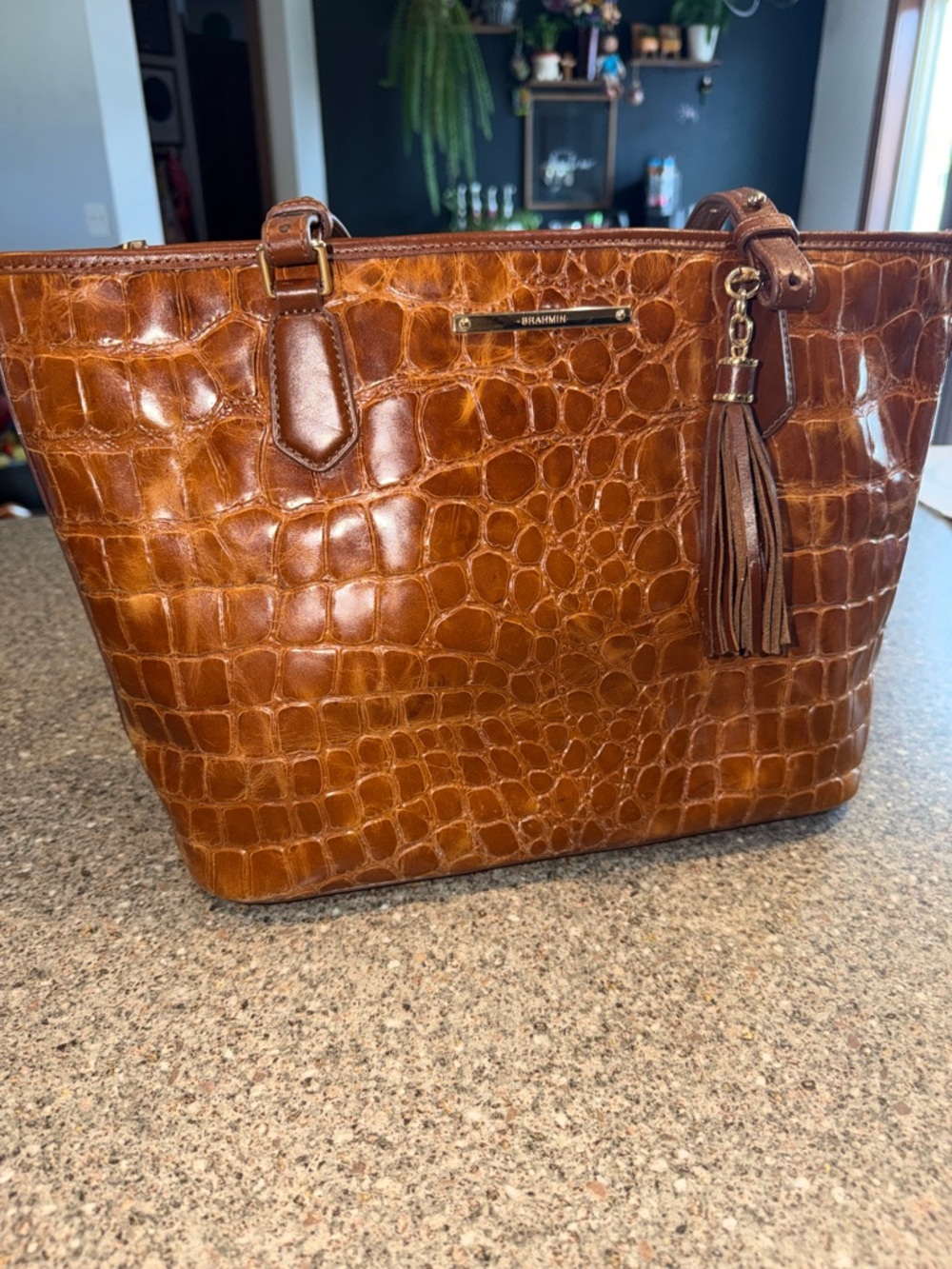 Brahmin Asher tote in Pecan Melbourne crocodile-embossed leather